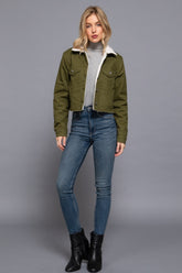 Button Closure Sherpa-lined Twill Green Jacket Simmer & Fay